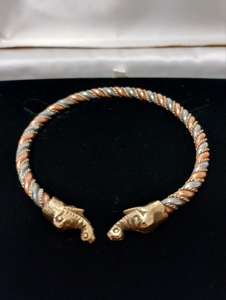 Vintage jaren zeventig gedraaide driekleurig manchet armband, Ophalen of Verzenden