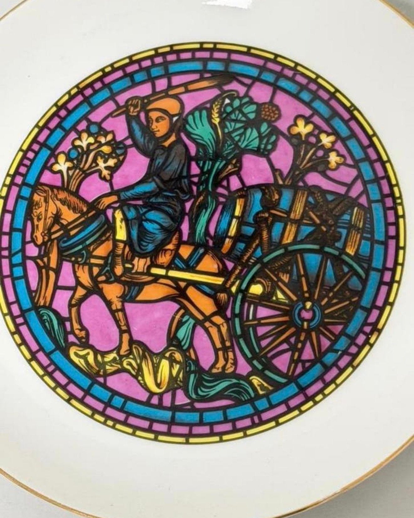 Vintage religieus glas-in-lood stijl wandbord – 19cm – Korea, Antiek en Kunst, Antiek | Wandborden en Tegels, Ophalen of Verzenden