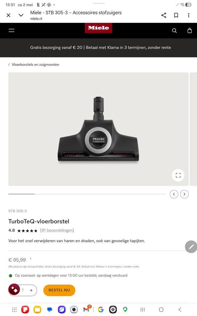 Miele stofzuigers.  Miele Turboborstel STB305-, Ophalen of Verzenden, Nieuw