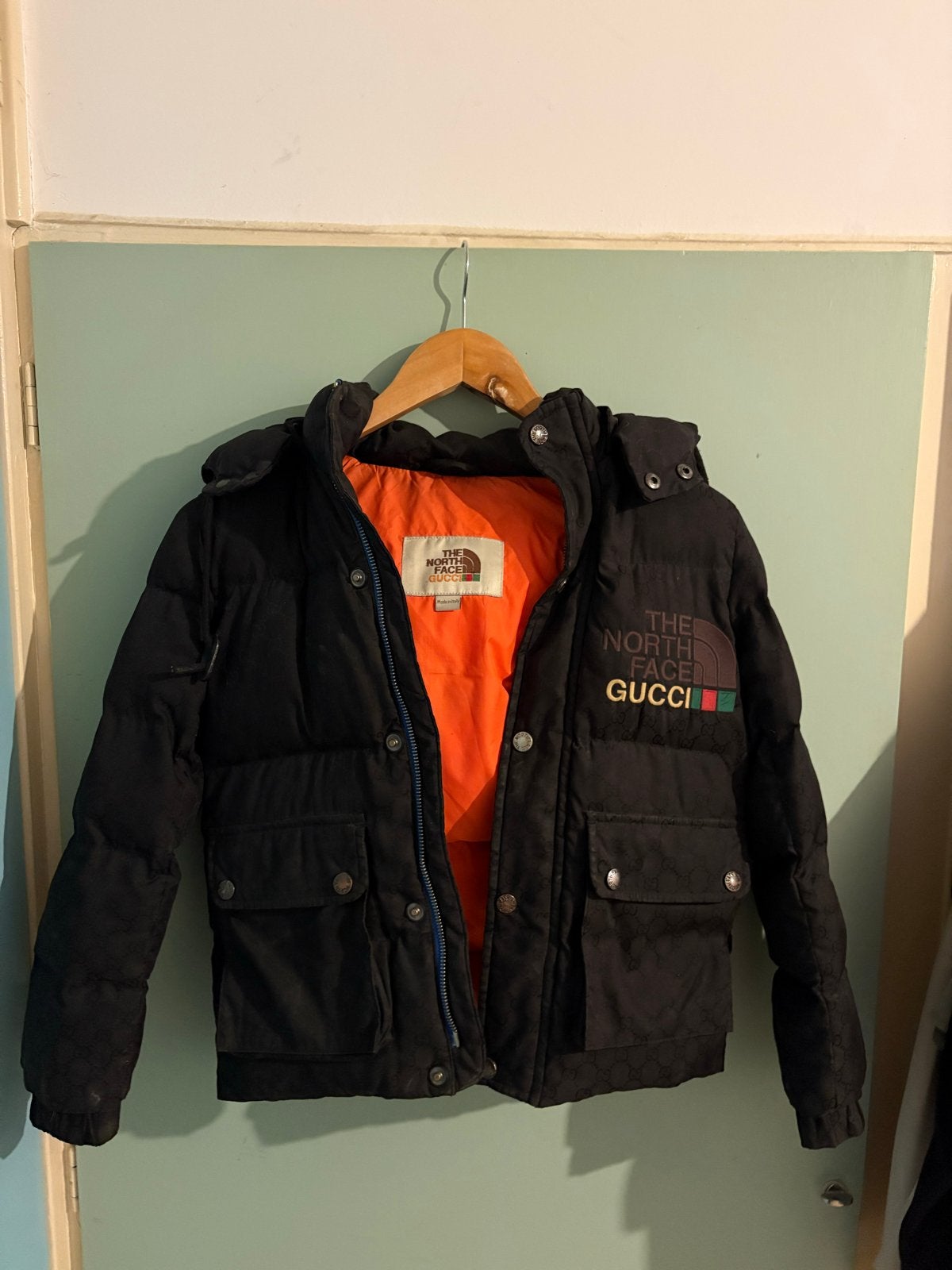 The North Face x Gucci Puffer Jas Zwart, Kinderen en Baby's, Ophalen of Verzenden, Zo goed als nieuw