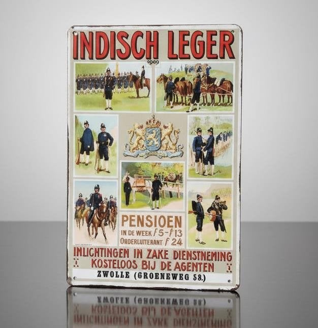KNIL Indisch Leger 1909 Metalen Propaganda Wandbord, Verzamelen, Militaria | Algemeen, Verzenden, Landmacht, Nederland