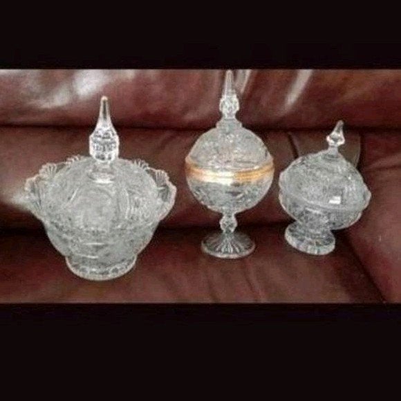 Kristallen Bonbonnières - Set van 3 zie bijlage, Antiek en Kunst, Ophalen of Verzenden