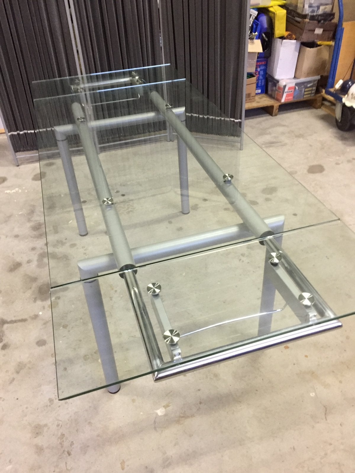 EFFEZETA Italiaans Design Glazen Eettafel en 2 x verlengstuk, Ophalen, Gebruikt, 50 tot 100 cm, Vijf personen of meer