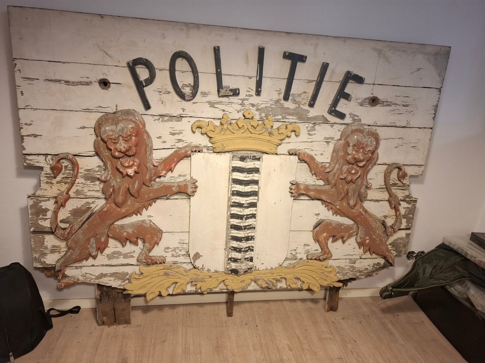 Uniek Antiek Gevelpaneel 'Politie' met Leeuwen, Antiek en Kunst, Ophalen