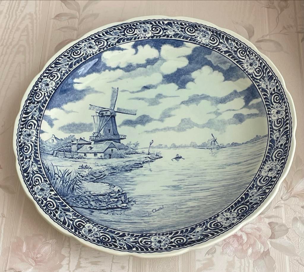Delfts Blauw Wandbord: Molens en Hollands Landschap, Antiek en Kunst, Ophalen