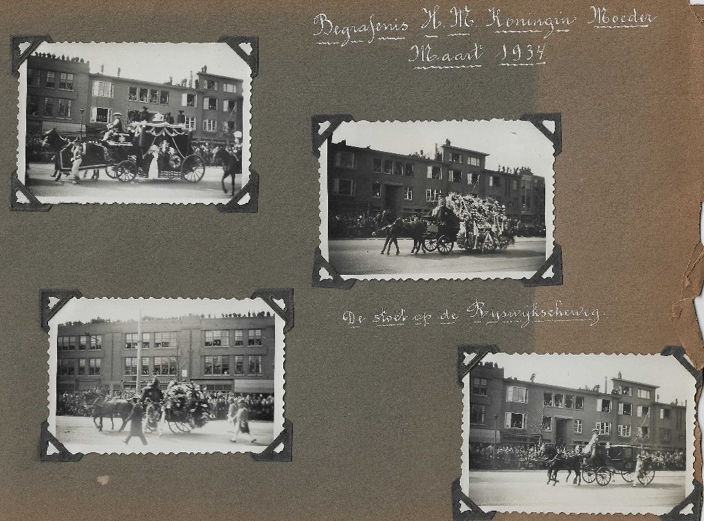 4 orig. foto's Begrafenis H.M Koningin Moeder Emma Mrt 1934