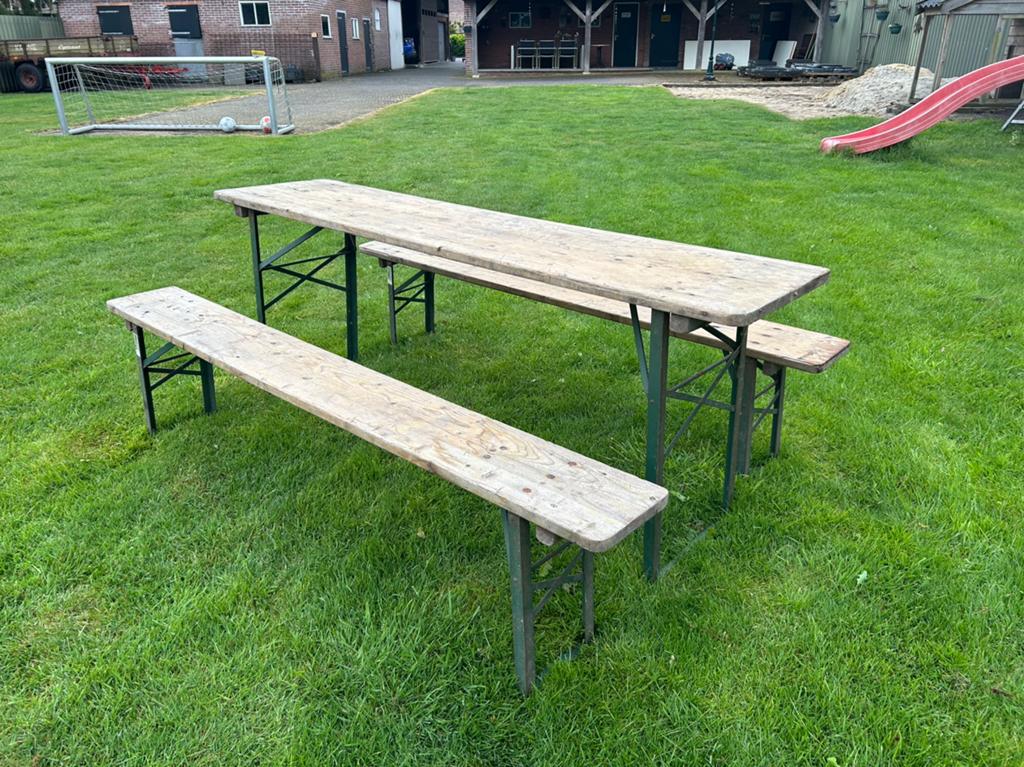 Opvouwbare hout met ijzer picknicktafel ( biertafel), Tuin en Terras, Picknicktafels, Ophalen, Gebruikt, Inklapbaar, Rechthoekig