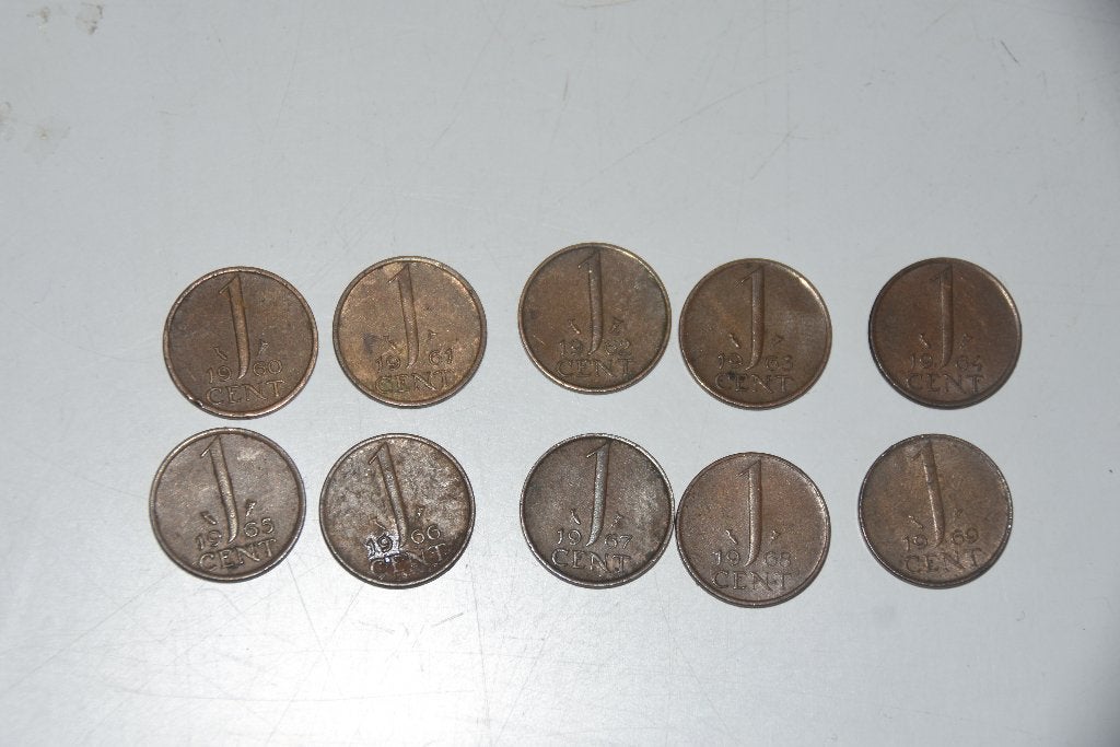Reeks 1 cent munten Nederland 1960 - 1969, Verzenden, Koningin Juliana, 1 cent, Setje