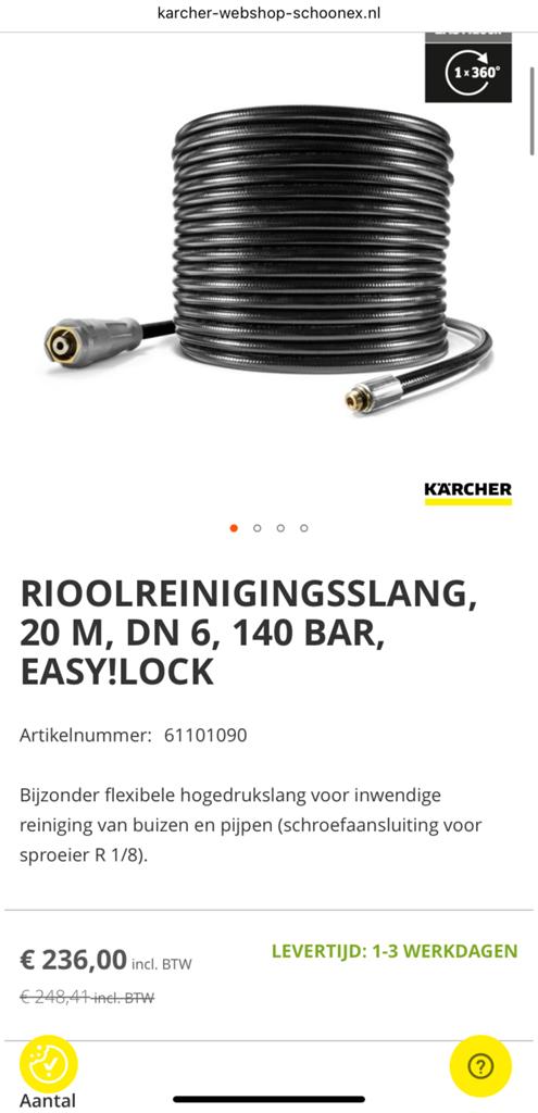 Kärcher 6.110-049.0 Rioolreinigingsslang – 20 meter, Karcher, Nieuw, Karcher, Ophalen of Verzenden
