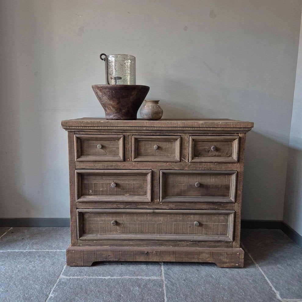 Driftwood commode ladekast landelijk sober stoer, Huis en Inrichting, Ophalen, 100 tot 150 cm, 3 of 4 laden, Minder dan 100 cm