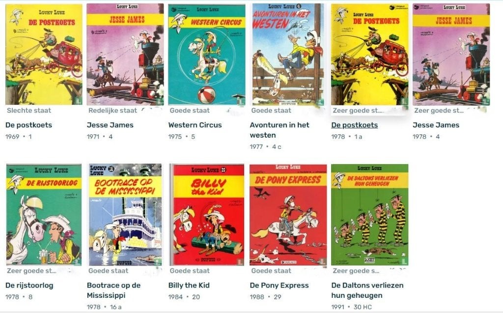 stripboeken 11x Lucky Luke 1969-1991, Meerdere stripboeken, Ophalen of Verzenden, Gelezen