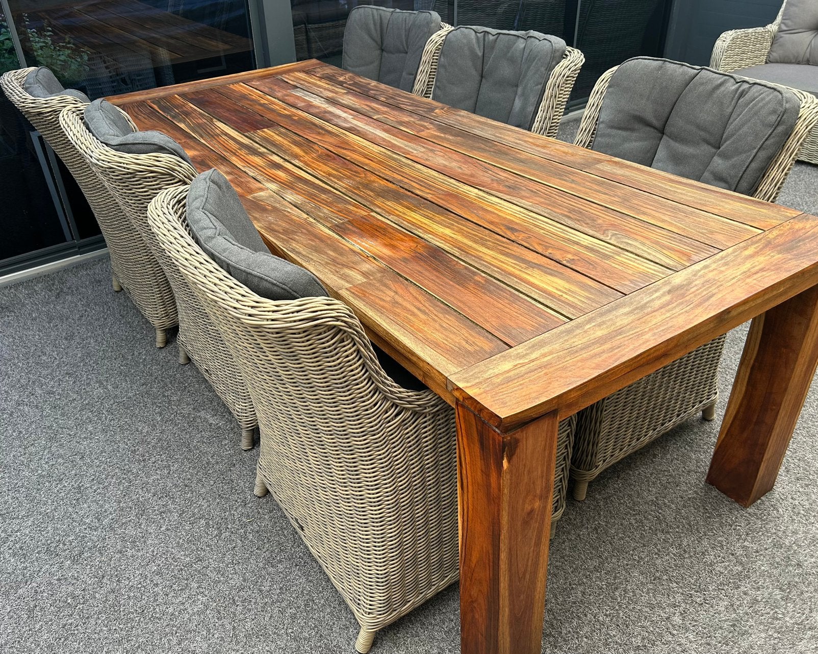 Mooie tuintafel van teakhout met 6 stoelen incl kussens, Tuin en Terras, Ophalen of Verzenden, Zo goed als nieuw, Rechthoekig