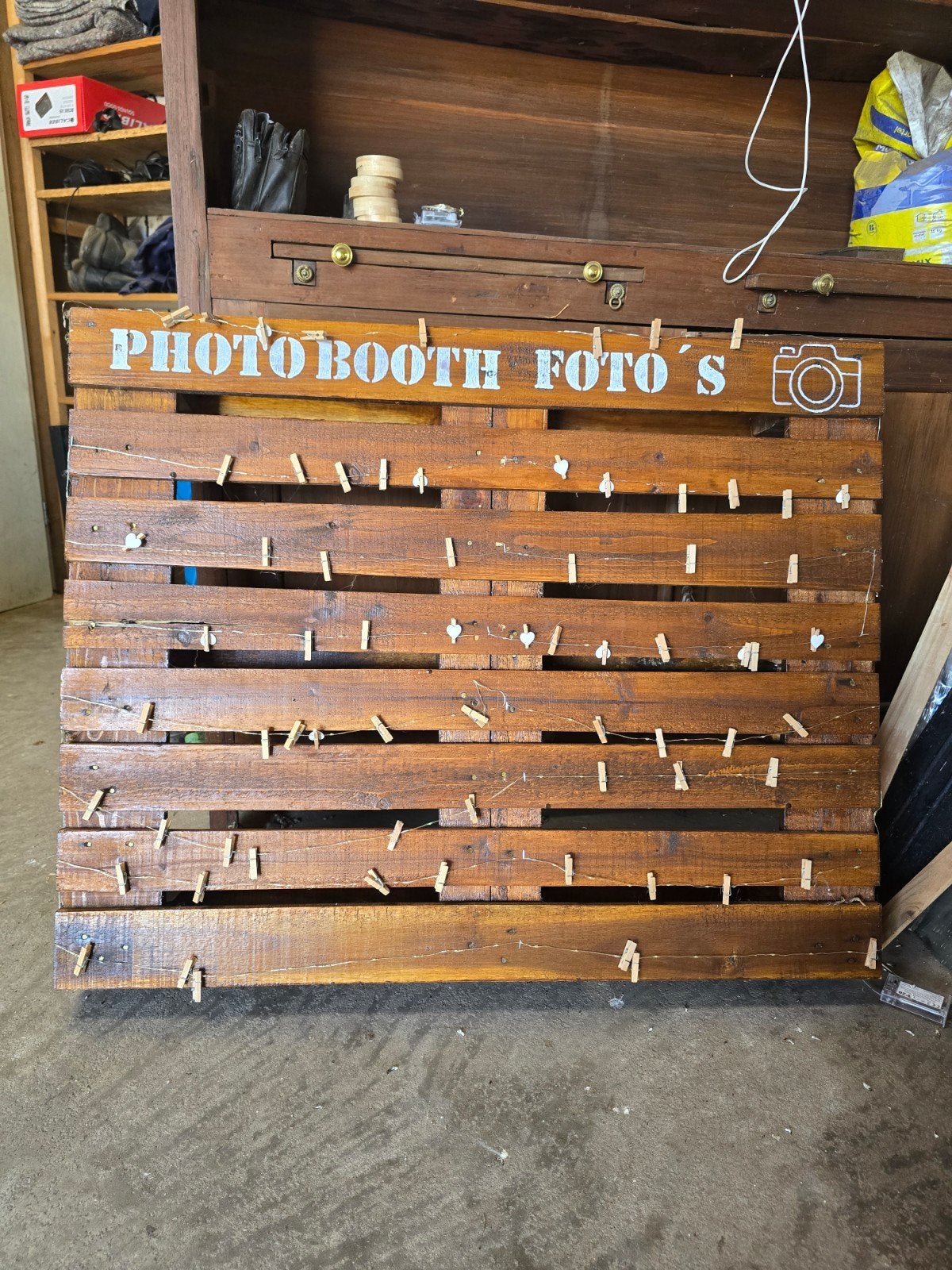 Photobooth Ophang Pallet voor Foto's - Uniek & Sfeervol, Ophalen, Zo goed als nieuw, Feestartikel, Geboorte of Huwelijk