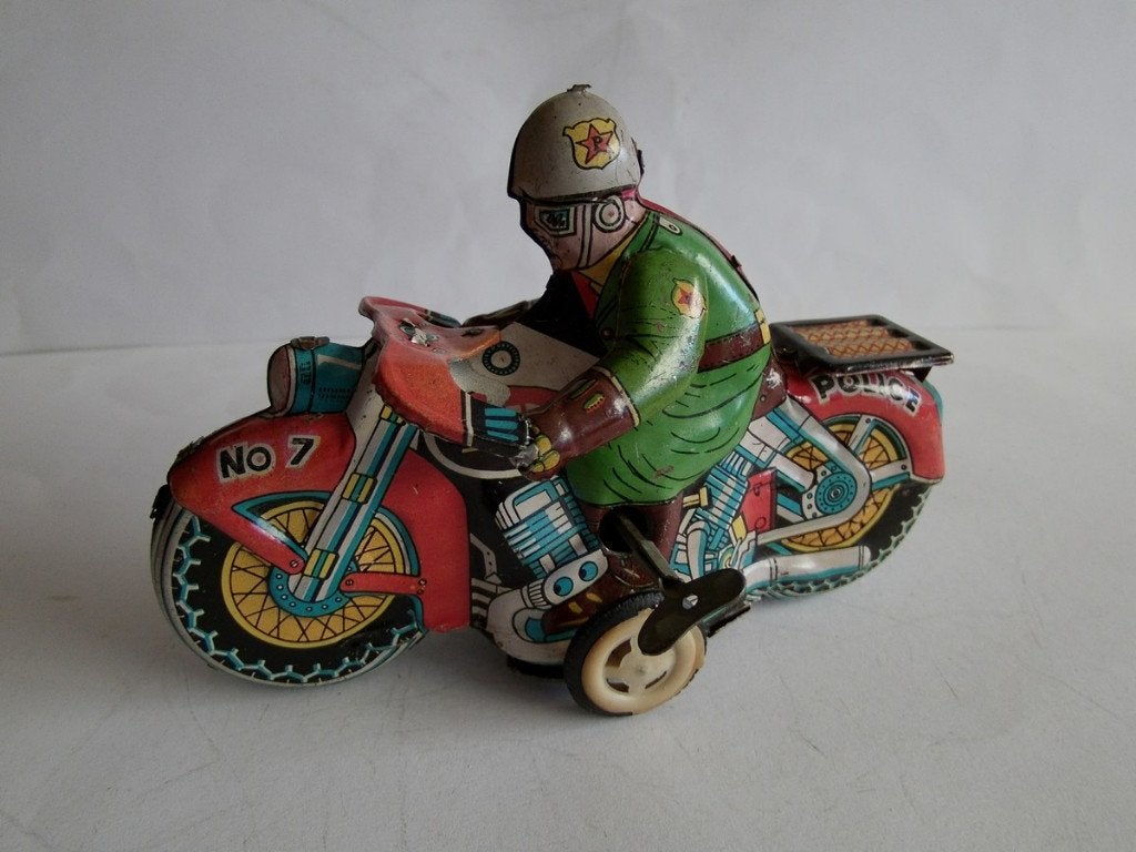 Oude blikken Police PD no.7 Motorfiets. Jaren 60''s, L=20 cm, Verzamelen, Speelgoed, Ophalen of Verzenden, Gebruikt