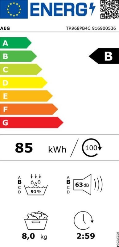 AEG warmtepompdroger TR968PB4C 9000 AbsoluteCare Plus, AEG, Minder dan 85 cm, Postbus 1038 5602 BB Eindhoven, 8 tot 10 kg
