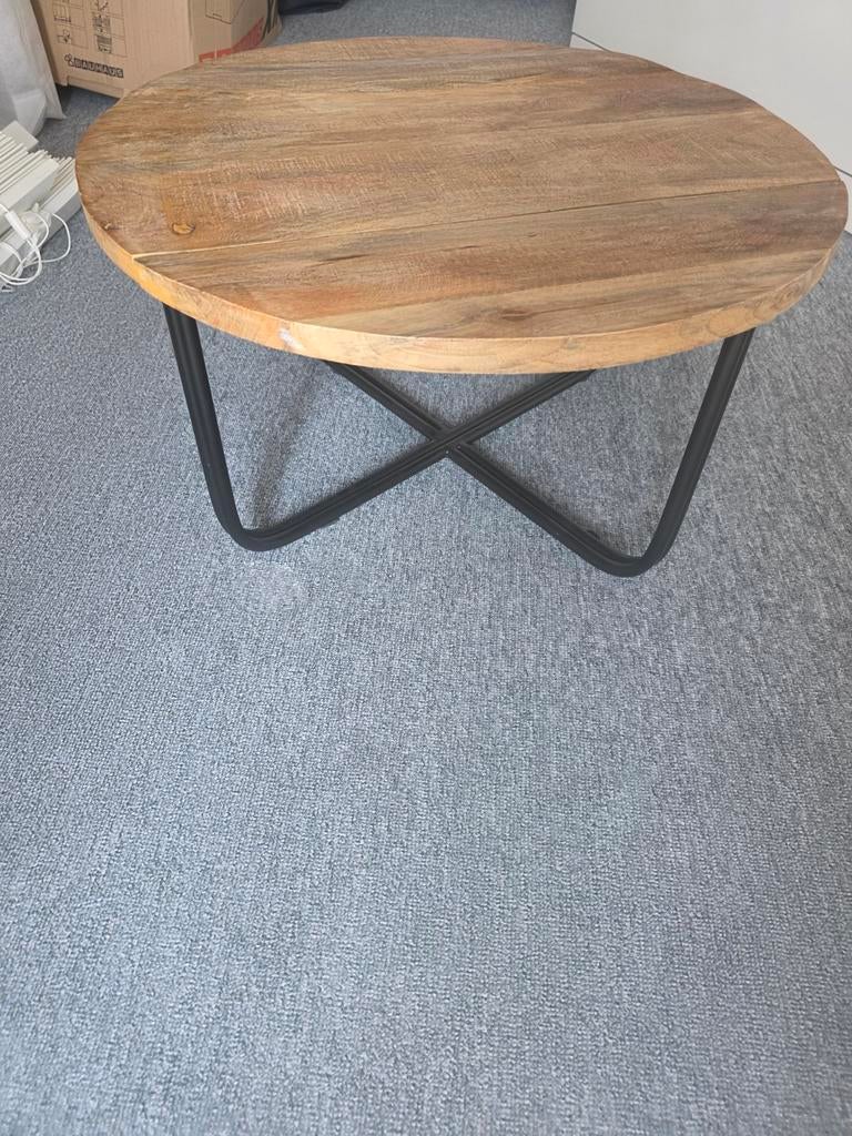 Ronde houten tafel met stalen frame - 56x30 cm, Huis en Inrichting, Tafels | Bijzettafels, Ophalen, Minder dan 45 cm, Gebruikt