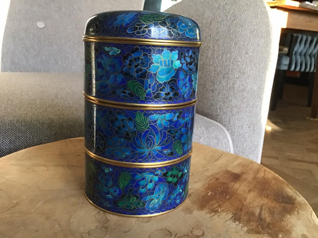 Cloisoné pot,chineese cloisoné vaas,4 delig cloisoné set,, Antiek en Kunst, Ophalen