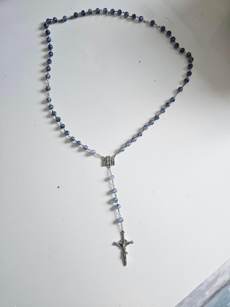 Rozenkrans met blauwe kralen en Sint-Michiel kruis, Ophalen of Verzenden