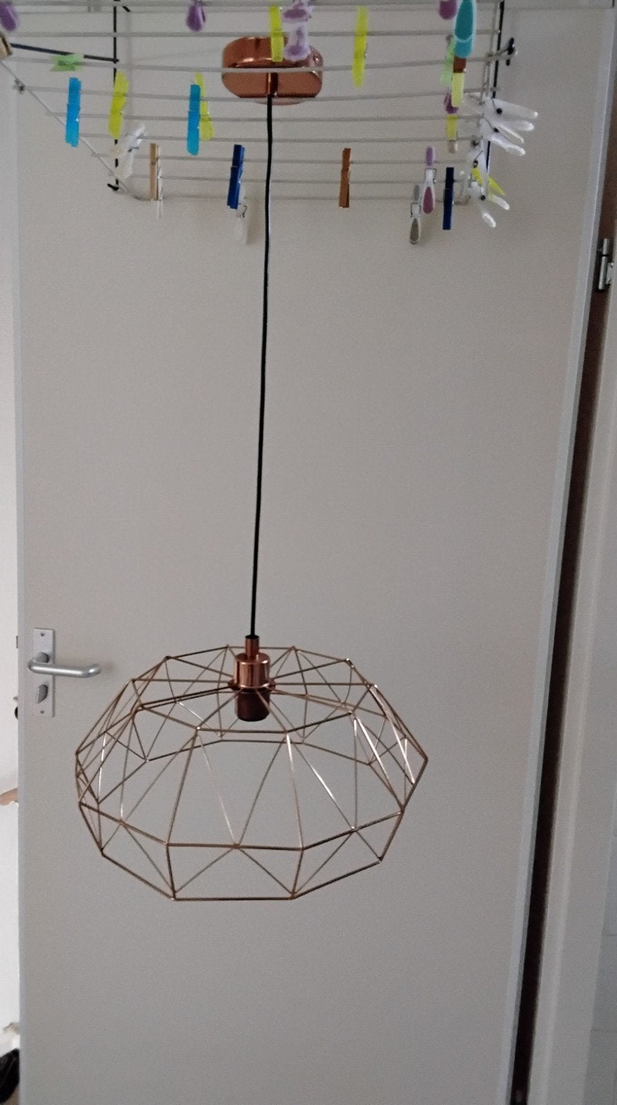 Moderne koperkleurige hanglampen set (4 stuks), Zo goed als nieuw, Metaal, Modern, Industrieel, Geometrisch, E27 (groot)