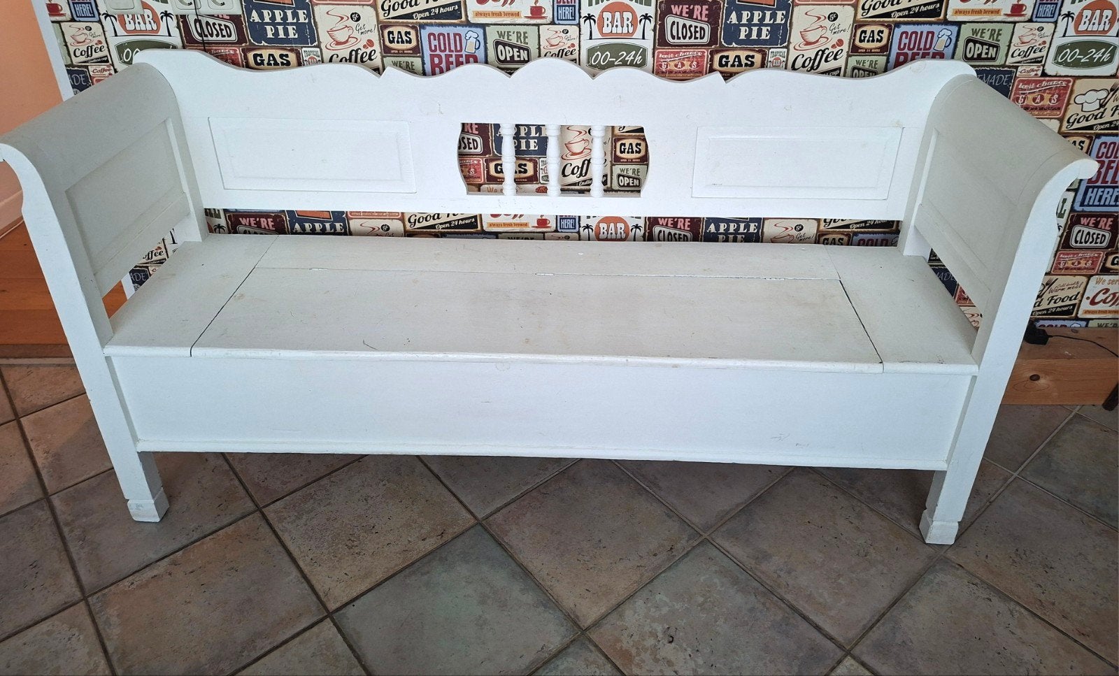 Witte brocante klepbank - 185x50x90 cm, Ophalen