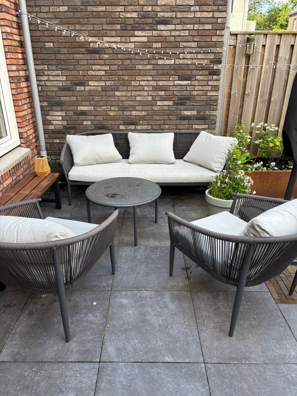 Moderne loungeset met 3-zitsbank en 2 stoelen, Ophalen, Gebruikt, Loungeset, Bank