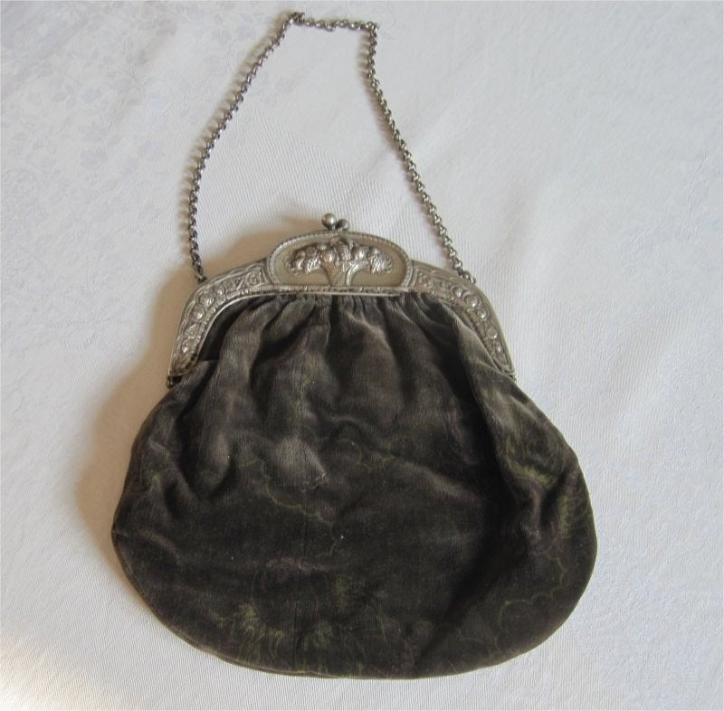 Antieke tas, fraaie beugel met bloemenmand, Ophalen of Verzenden