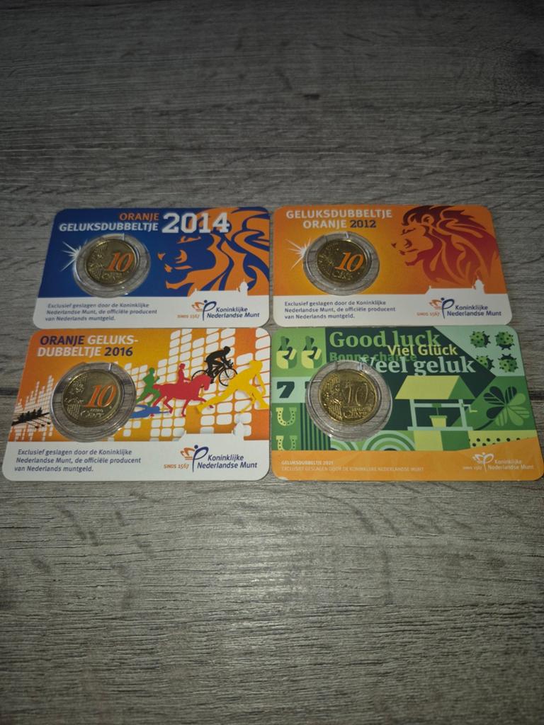 Geluksdubbeltje in coincard zie omschrijving, Ophalen of Verzenden, Nederland, Munten