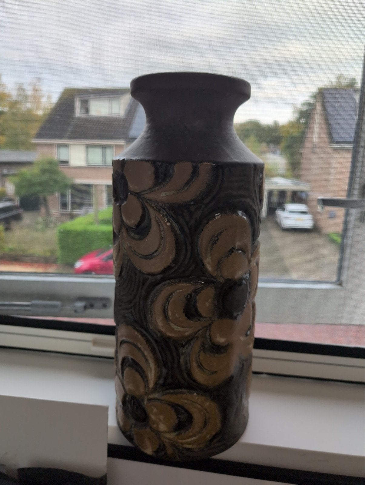 Schaurich Keramiek Vaas 239-41 Bloemreliëf Jaren 60/7, Ophalen