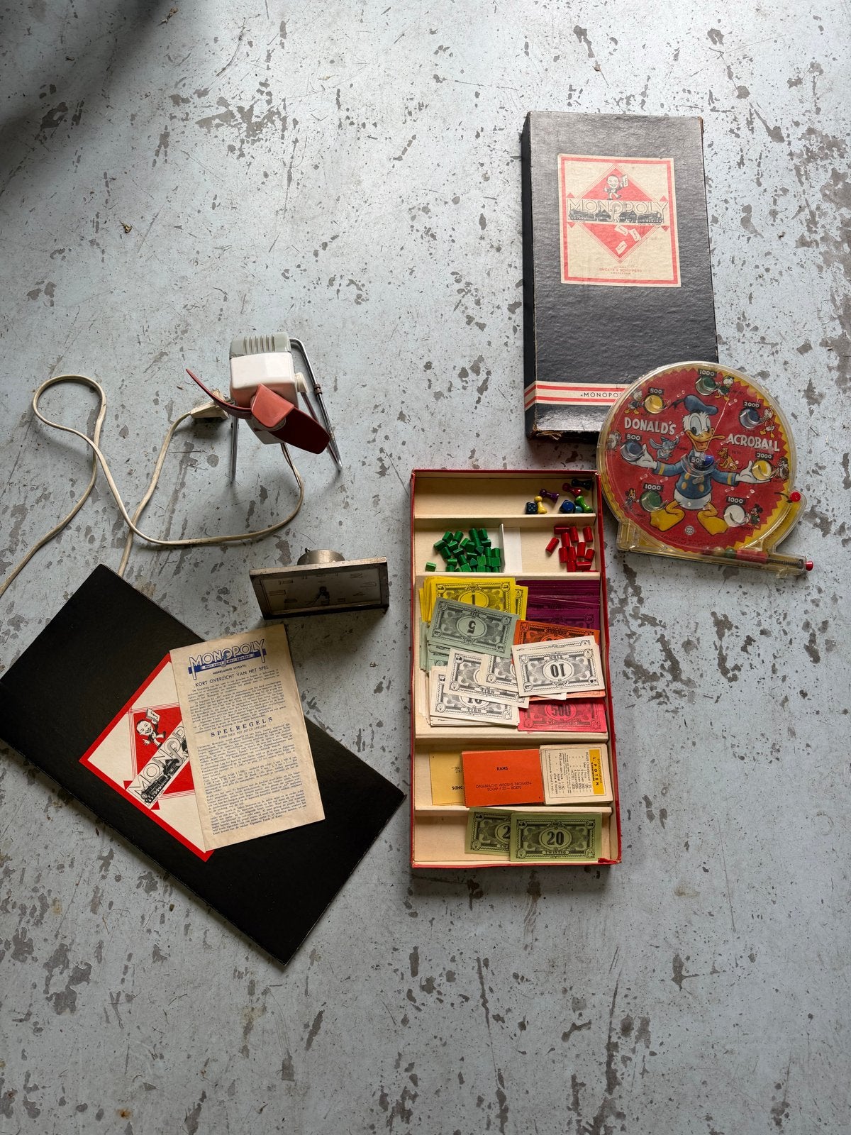Vintage Monopoly, Donald's Acroball, Philips ventilator & kl, Ophalen of Verzenden, Gebruikt