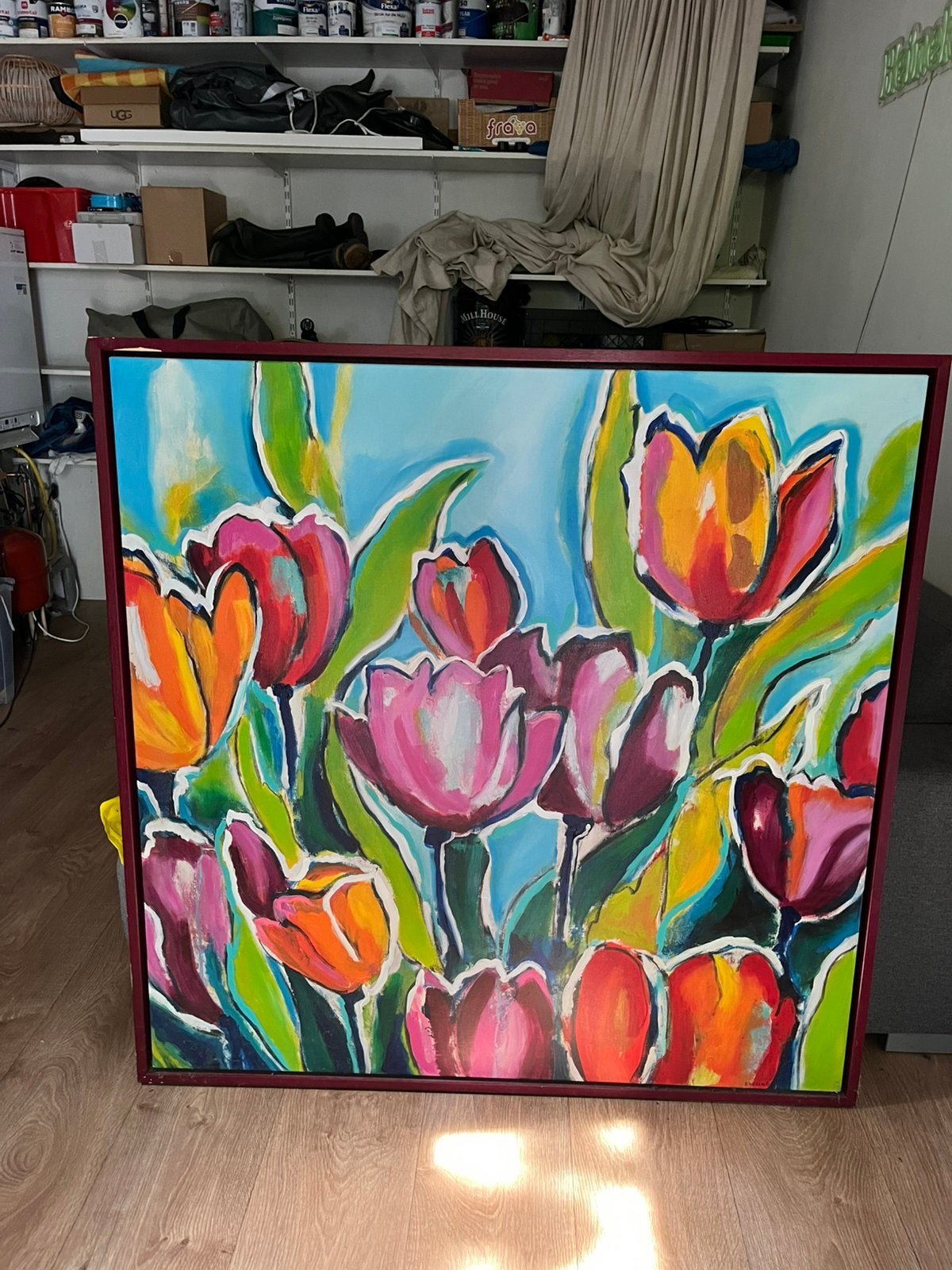 Grote kleurrijke blikvanger met tulpen, Ophalen