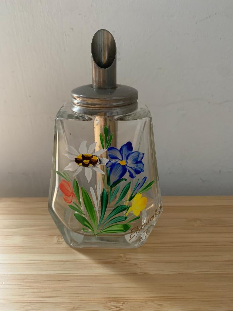 Vintage suikerstrooier van glas met bloemen, Overige typen, Ophalen of Verzenden, Overige stijlen, Glas