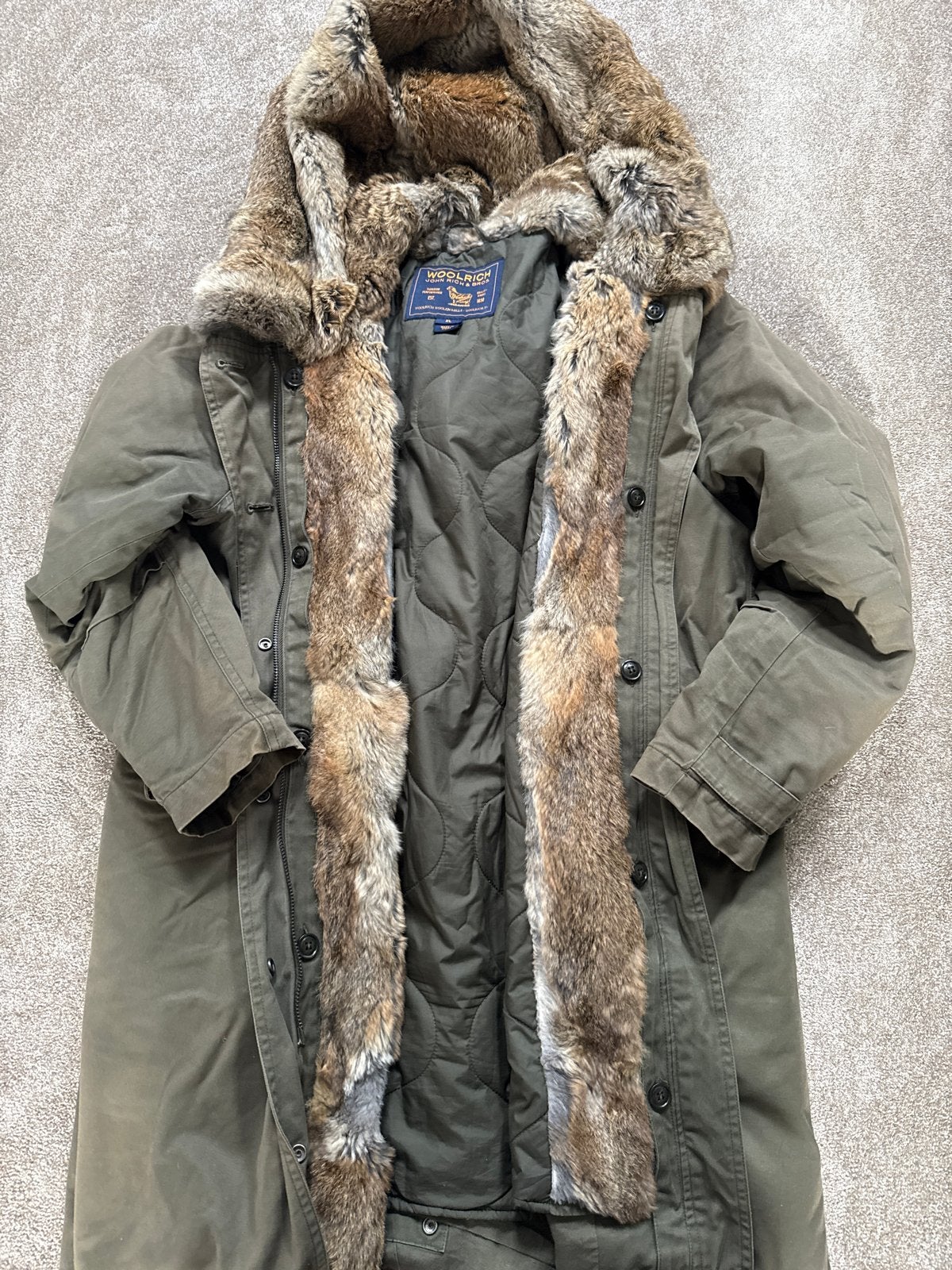 Woolrich John Rich & Bros. Parka met bontkraag - maat  XL, Ophalen of Verzenden, Gedragen, Groen
