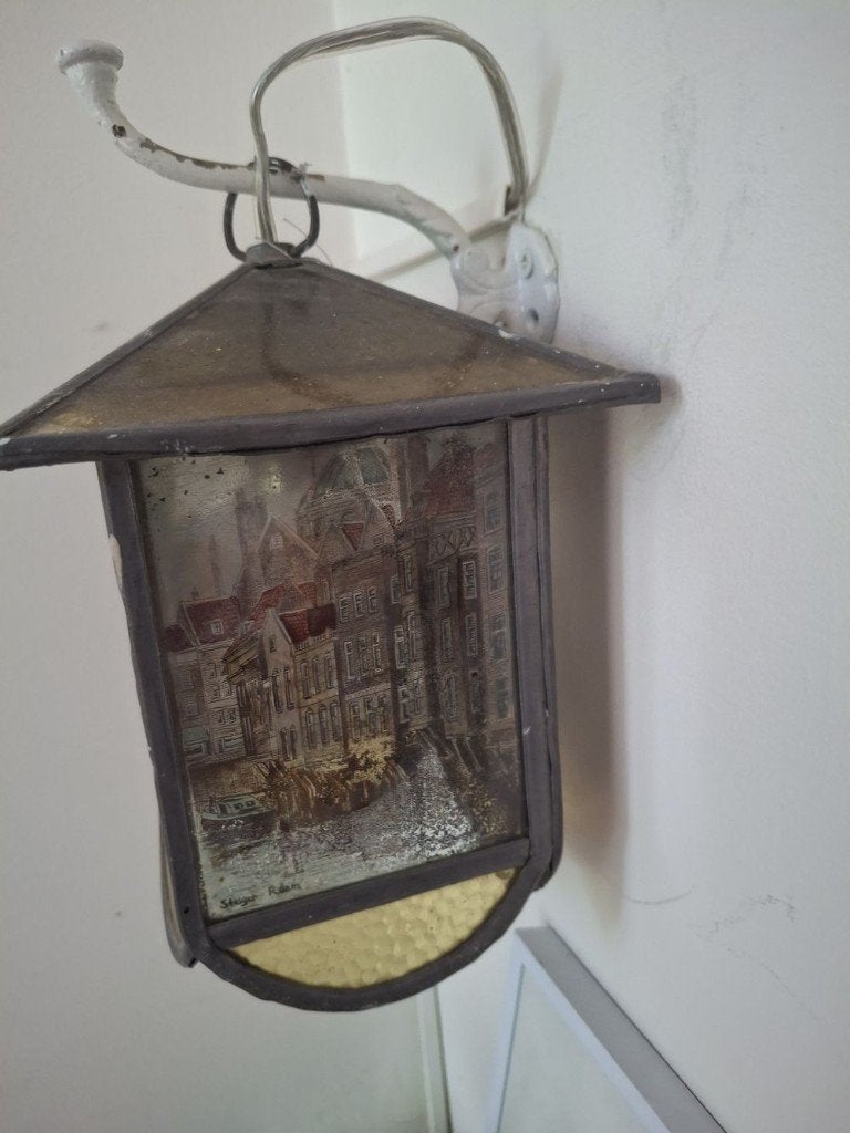Vooroorlogs artdeco, glas in lood, wand lampje. Rotterdam, Ophalen