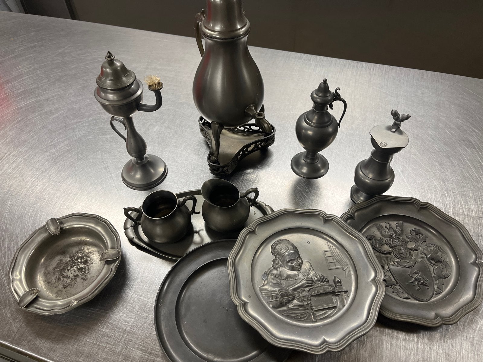 Mooie set met diverse tinnen voorwerpen, Antiek en Kunst, Ophalen of Verzenden