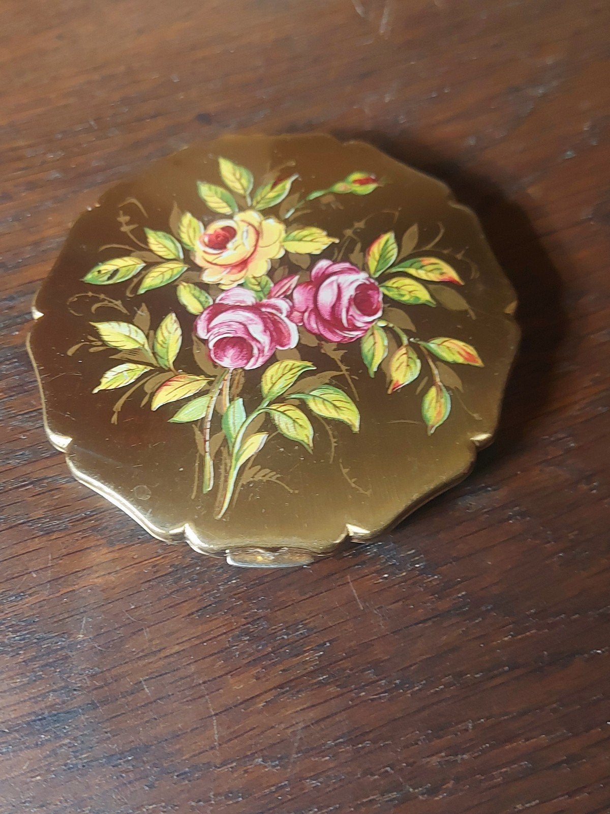 Zeer mooie Brocante Engelse Stratton bloemen poederdoos, Ophalen of Verzenden