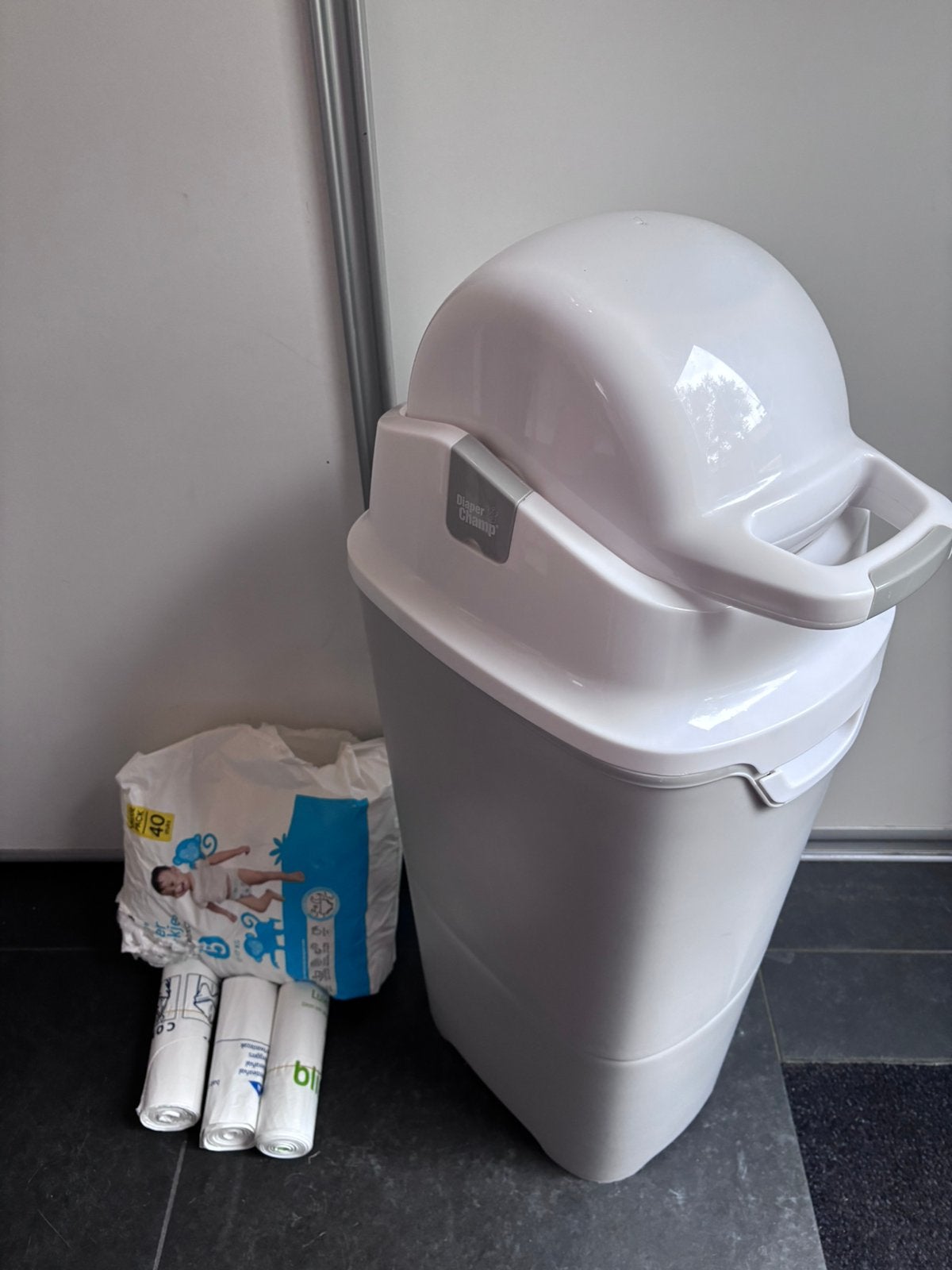 Diaperchamp one maxi luieremmer incl luierbroekjes en zakken, Gebruikt, Luieremmer, Standaard, Ophalen