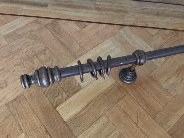 Houten Gordijnroede met Ringen - Klassieke Stijl, Ophalen of Verzenden, Gebruikt, Bruin
