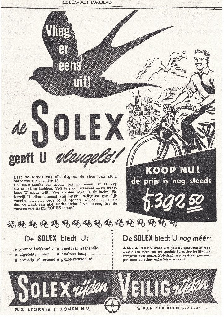 Grote Reclame 1951 Solex 3 - Fiets Bromfiets Brommer Stokvis, Verzamelen, Merken en Reclamevoorwerpen, Ophalen of Verzenden, Gebruikt