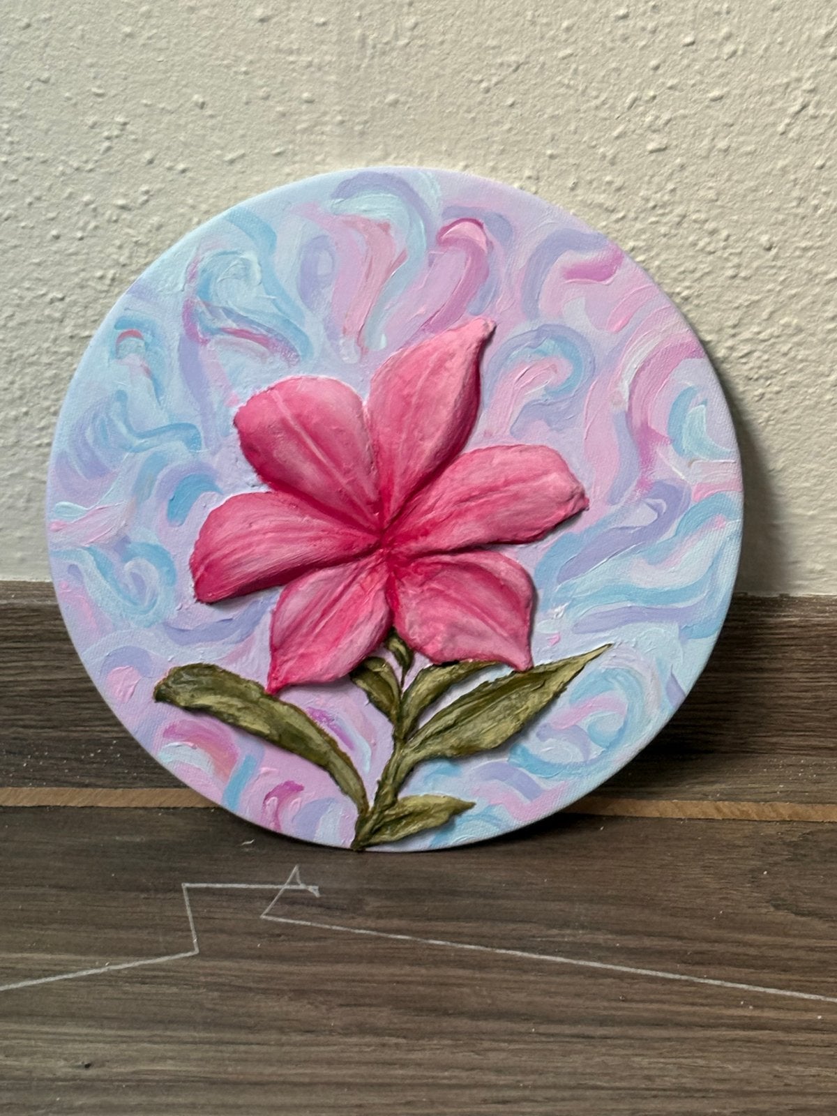 3D Bloemen Schilderij op Rond Canvas, door mijzelf gemaakt, Bloemen, Overige stijlen, Ophalen of Verzenden, Handgeschilderd