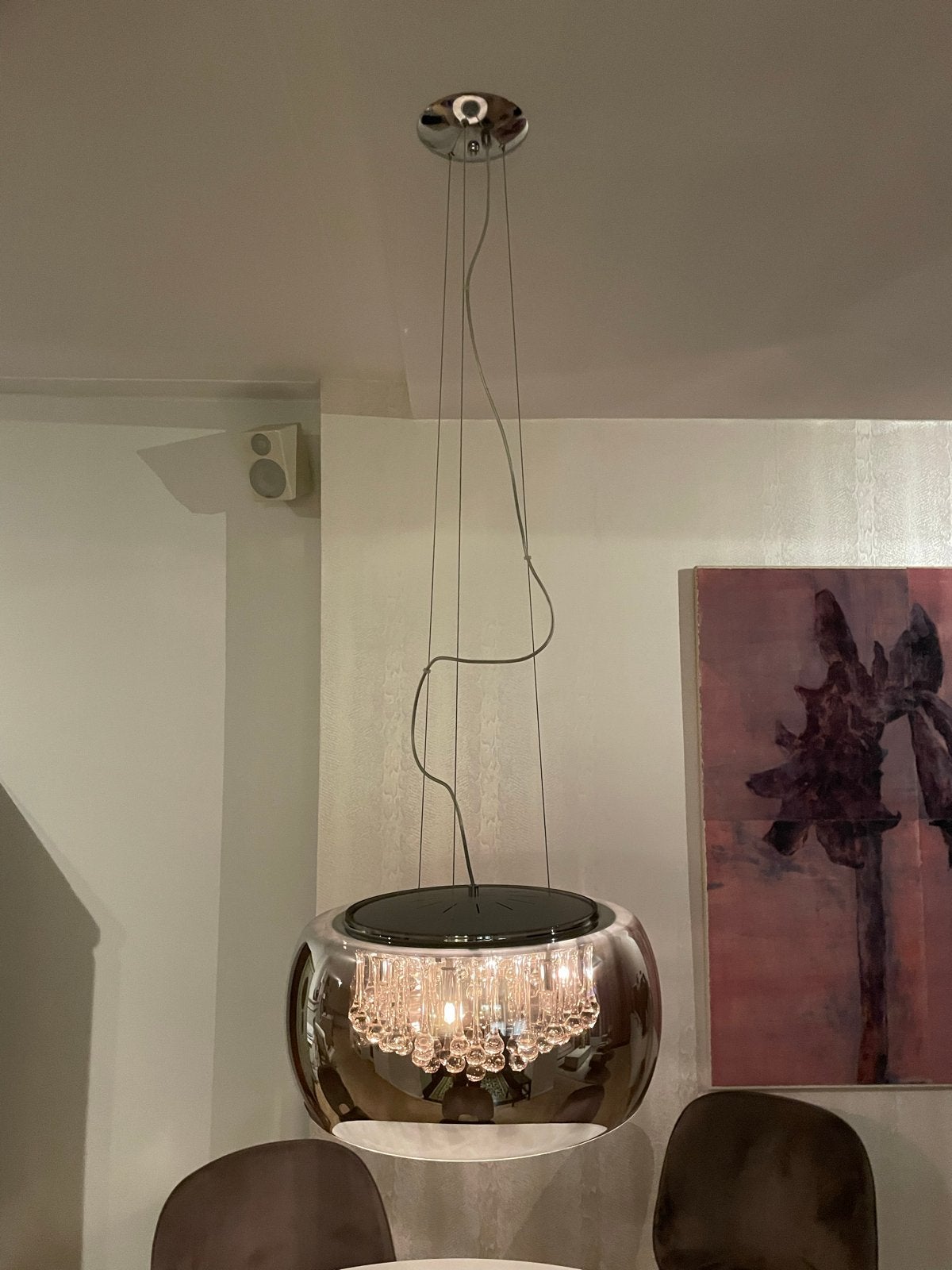 Moderne hanglamp met glazen druppels - Zuma line, Ophalen, Zo goed als nieuw, Glas, 50 tot 75 cm