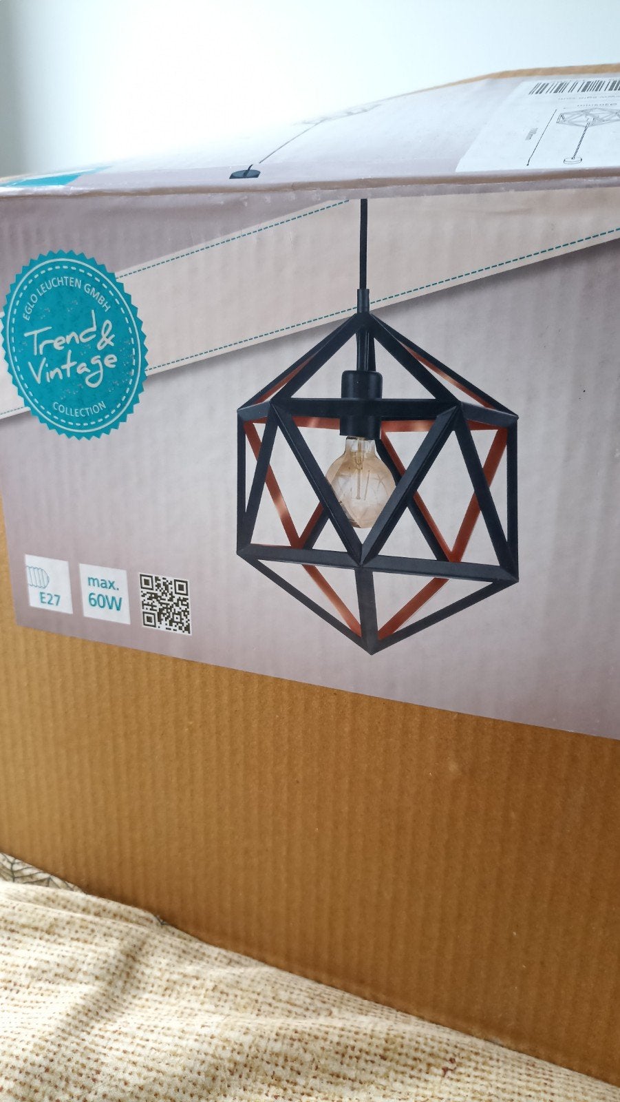 EGLO Embleton 1 Industriële Hanglamp - Zwart/Koper, Ophalen of Verzenden, Nieuw, Metaal, Industrieel