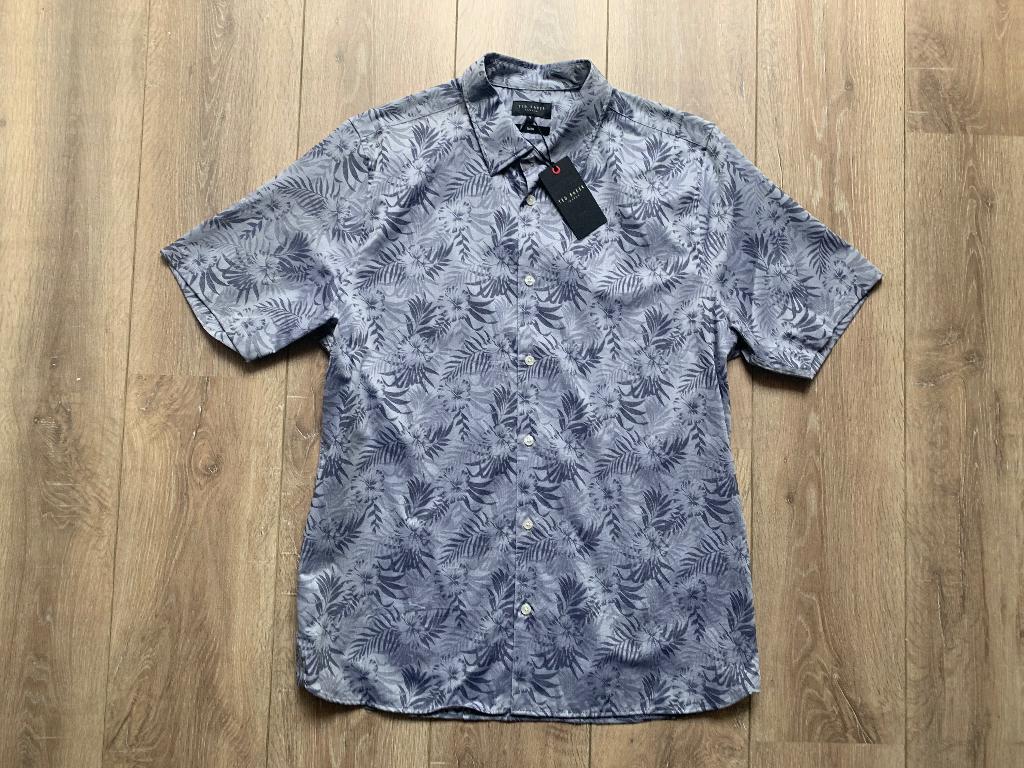 Ted Baker overhemd shirt NIEUW blauw grijs 5 = XL 43/44, Ted Baker, Nieuw, Halswijdte 43/44 (XL), Verzenden