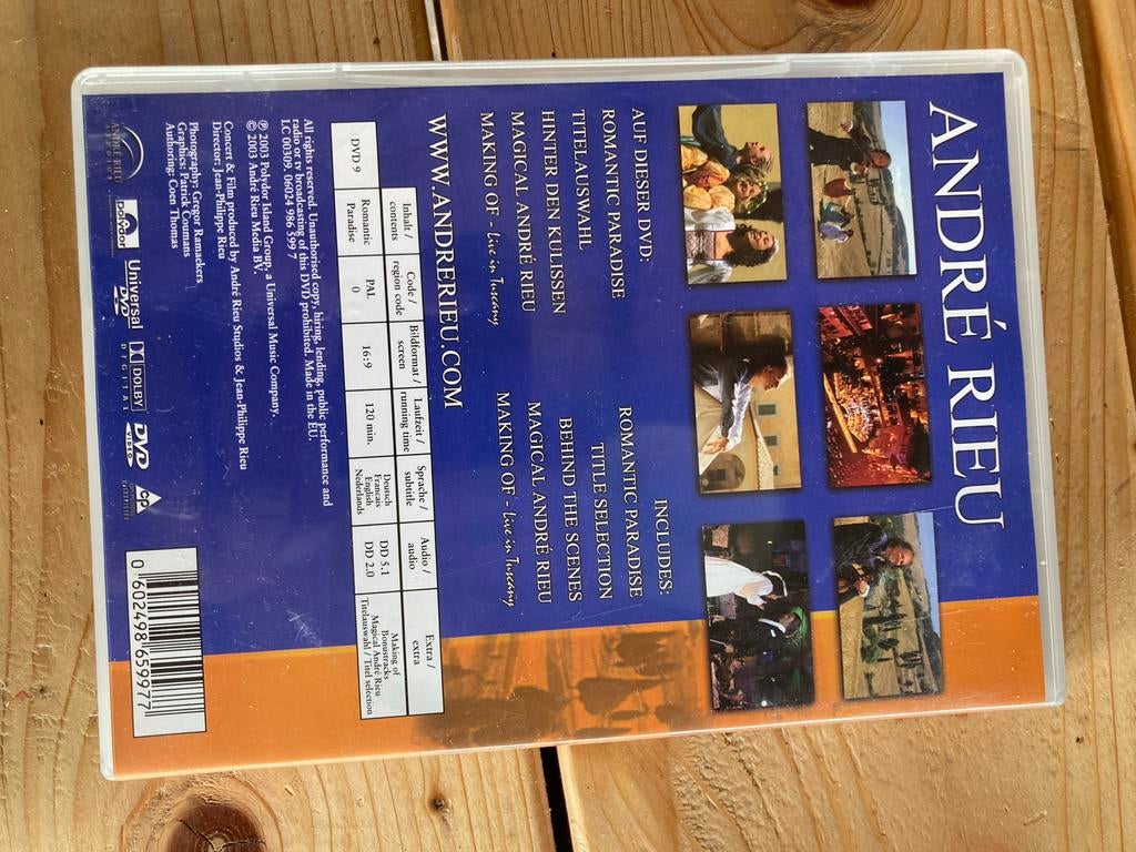 André Rieu - Romantic Paradise DVD (2003, 120 min), Alle leeftijden, Ophalen of Verzenden, Gebruikt, Muziek en Concerten