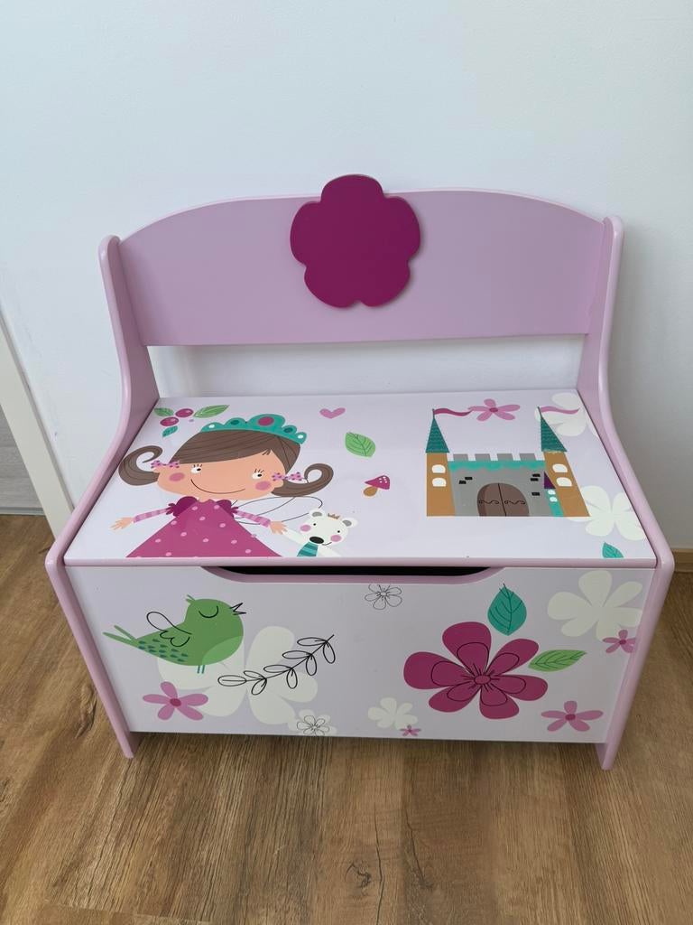 Houten speelgoedkist en bankje met prinsessen, Kinderen en Baby's, Ophalen, Zo goed als nieuw, Stoel(en)
