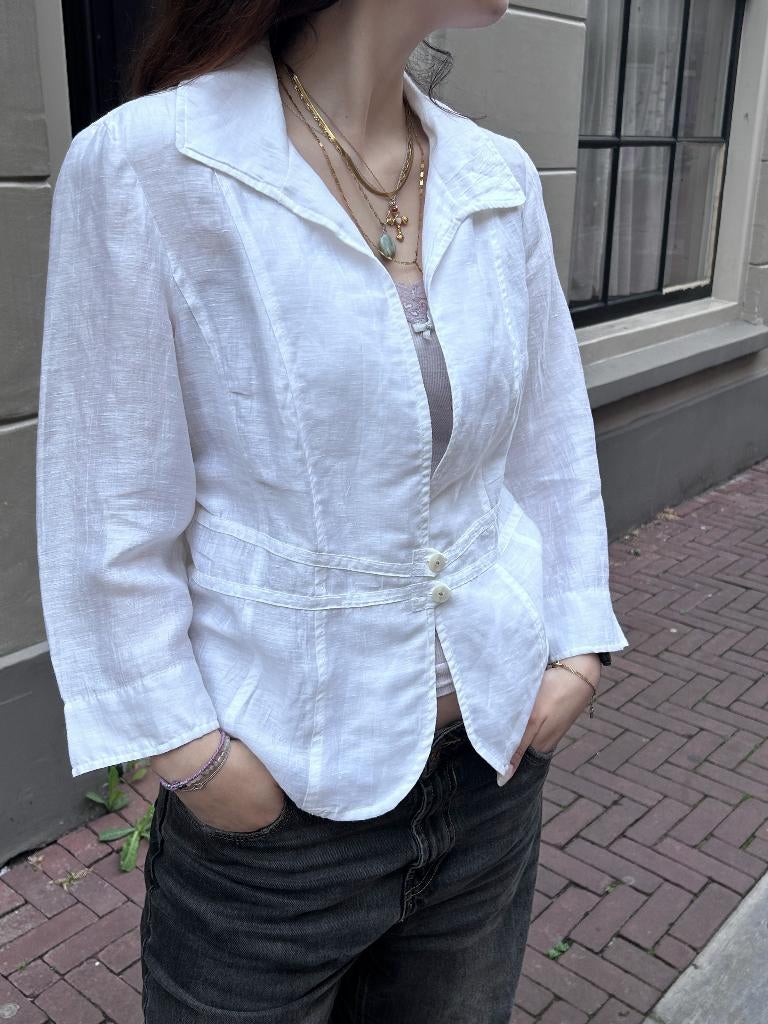 Gerry Weber Witte Linnen Blazer Dames Maat 40 / L, Wit, Maat 42/44 (L), Ophalen of Verzenden, Zo goed als nieuw