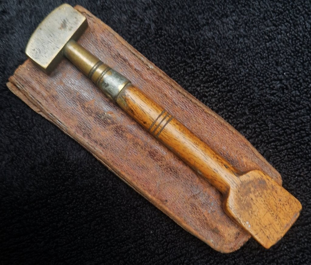 Antieke GLASSNIJDER hout-messing in lederen foudraal, Ophalen of Verzenden