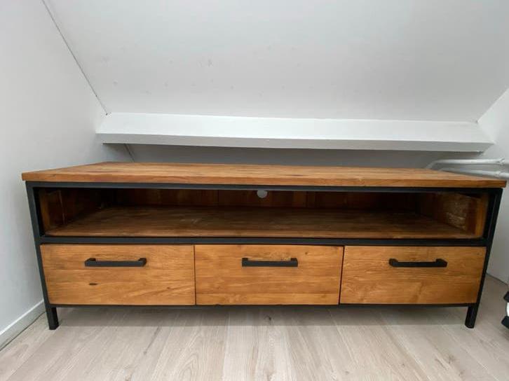 Teakhouten tv meubel Romaro (Pronto) - 150 cm breed, 100 tot 150 cm, Teakhout, Ophalen of Verzenden, Zo goed als nieuw
