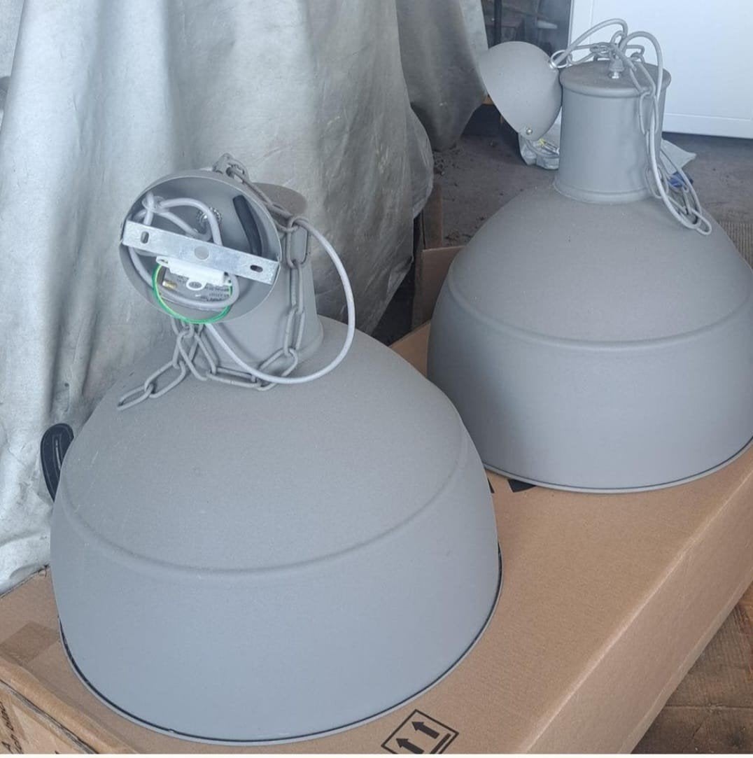Industriële hanglampen grijs, Ophalen, Gebruikt, E27 (groot), Metaal