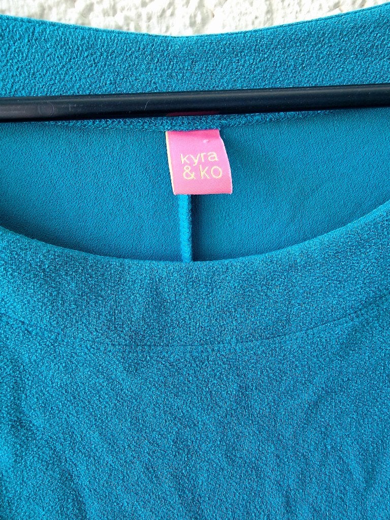 Kyra & Ko jurk petrol M 3/4 mouw stretch, Maat 38/40 (M), Blauw, Ophalen of Verzenden, Zo goed als nieuw