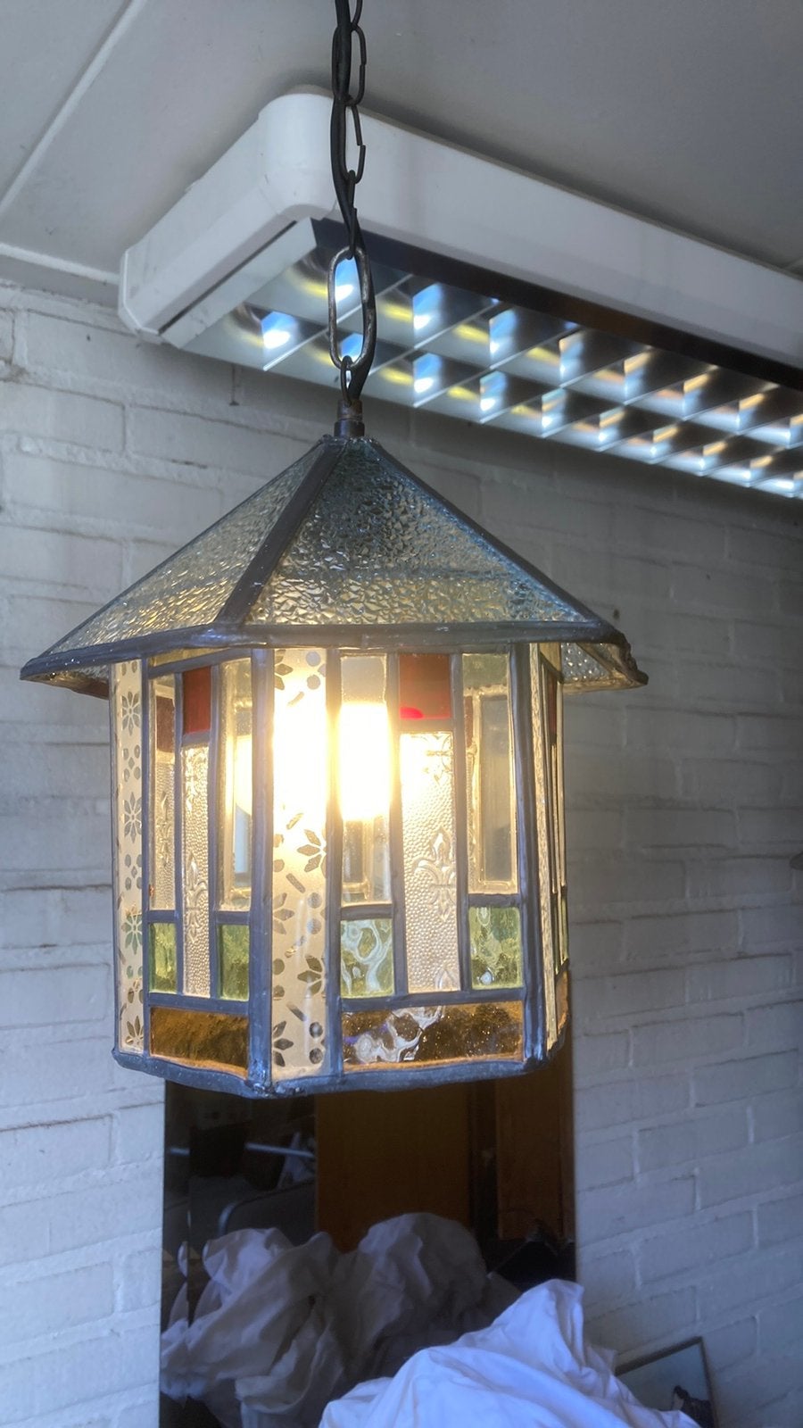 Prachtig antiek art deco glas in lood hanglamp, Ophalen of Verzenden